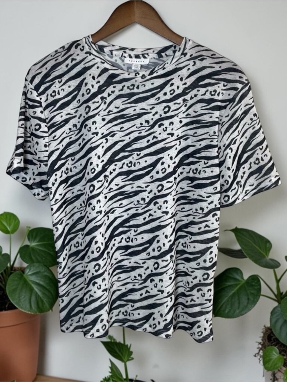 Topshop Black and White Zebra Print Short Sleeve Tee